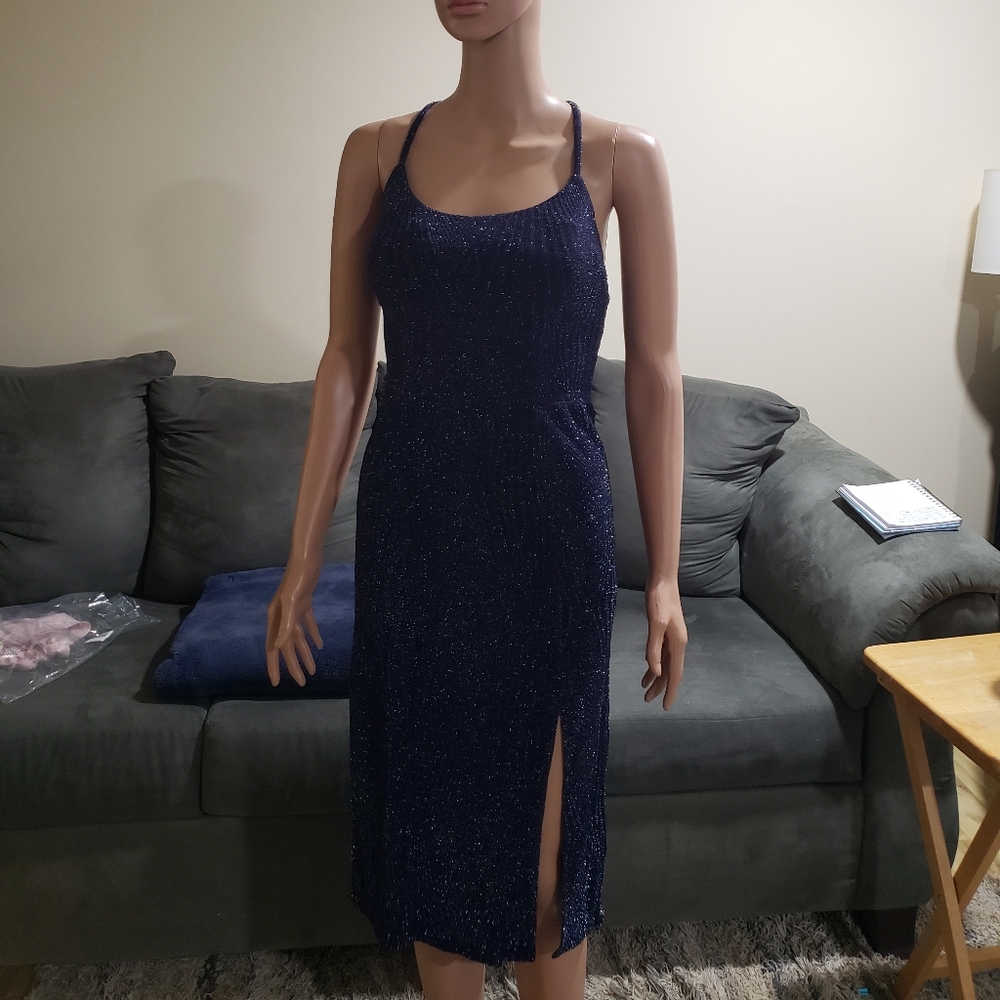 Nwt glitzy shimmering navy blue dress Small